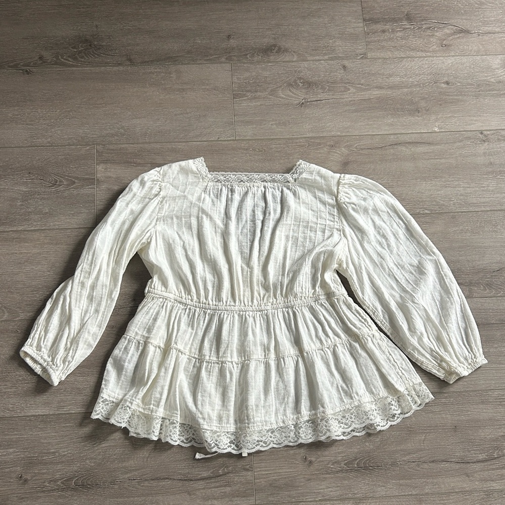 Lucky Brand Cream White Lace Long Sleeve Blouse - Size Medium